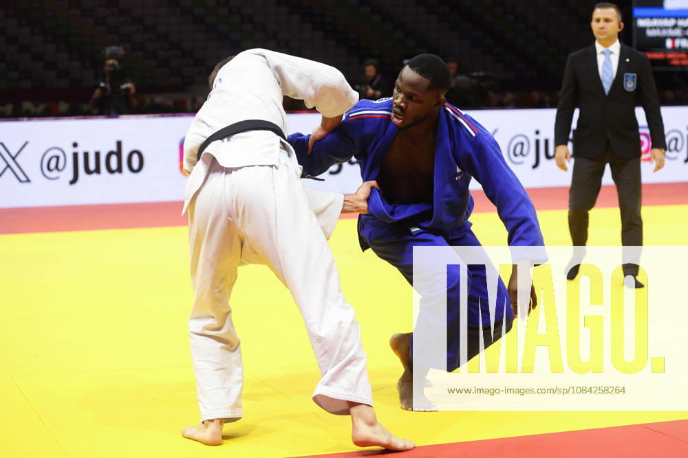 AZERBAIJAN, BAKU - OCTOBER 8, 2026: Maxime-Gael Ngayap Hambou (R) of France and Boris Rutovic of Serbia compete in their -90 kg bout as part of the 2026 World Judo Championships at the National Gymnastics Arena 2026 World Judo Championships In Baku - ZUMAt113 20261008_zaa_t113_636