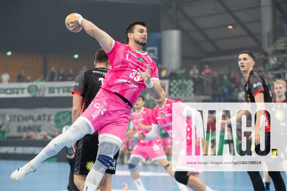 Handball, HBL2: SC DHfK Leipzig vs. TuS N Lübbecke, October 8, 2026; Luka Rogan 33, SC DHfK Leipzig scores; Handball, 2nd Bundesliga, 2026–2027 season, Matchday 7: SC DHfK Leipzig vs. TuS N Lübbecke on October 8, 2026, at the Quarterback Immobilien Arena Leipzig