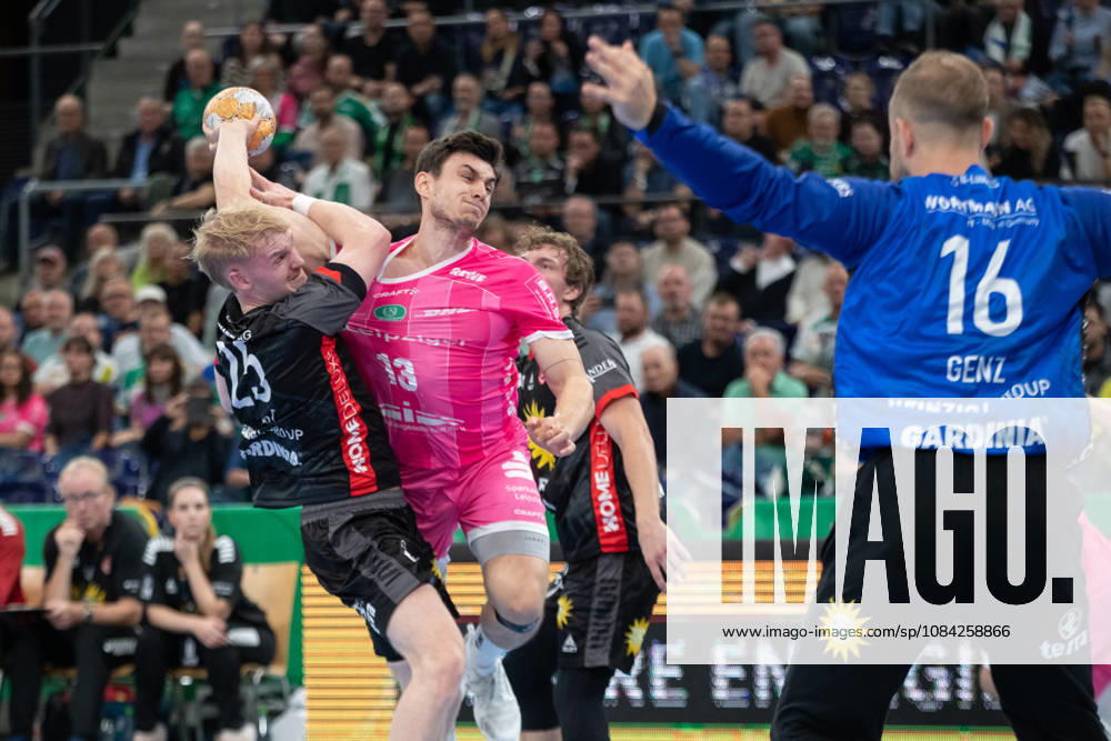 Handball, HBL2: SC DHfK Leipzig vs. TuS N Lübbecke, October 8, 2026; Matej Klima 13; SC DHfK Leipzig is coached by Henri Pabst 25, TuS N Lübbecke is led by Henri Pabst (25), Handball, 2nd Bundesliga, 2026–2027 season, Matchday 7: SC DHfK Leipzig vs. TuS N Lübbecke on October 8, 2026, at the Quarterback Immobilien Arena Leipzig