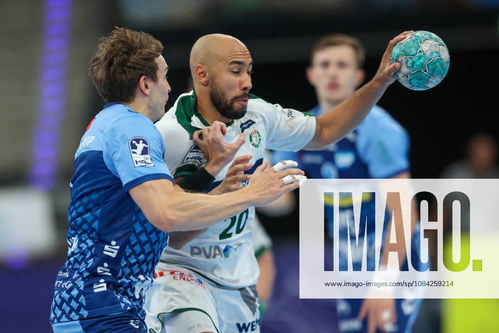 Cyrill Akakpo (HSG Wetzlar), 20, goes head-to-head with Max Haefner (TVB Stuttgart), 3 GER, TVB Stuttgart vs. HSG Wetzlar, Handball, Opel Handball Bundesliga, Matchday 8, 2026–2027 season, October 8, 2026 GER, TVB Stuttgart vs. HSG Wetzlar, Handball, Opel Handball Bundesliga, Matchday 8, 2026–2027 season, October 8, 2026 Stuttgart