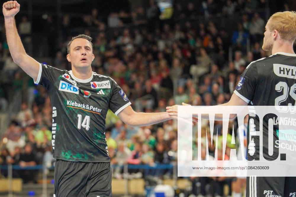 Pictured: Aitor Arino, Füchse Berlin, age 14, celebrating on October 8, 2026; Füchse Berlin vs. FC Porto, EHF Handball Champions League, 2026–27 season, Max Schmeling Halle