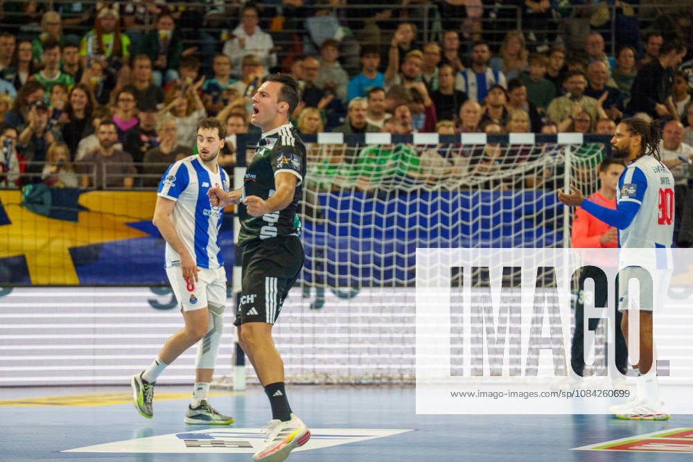 Pictured: Aitor Arino, Fuechse Berlin, 14, , goal, score, celebration, goal celebration, joy, excitement, celebrating, cheering, October 8, 2026, Fuechse Berlin vs. FC Porto, EHF Handball Champions League, 2026–27 season, Max Schmeling Halle, October 8, 2026, Fuechse Berlin vs. FC Porto, EHF Handball Champions League, 2026–27 season, Max Schmeling Halle, October 8, 2026, Fuechse Berlin vs. FC Porto, EHF Handball Champions League, 2026–27 season, Max Schmeling Halle