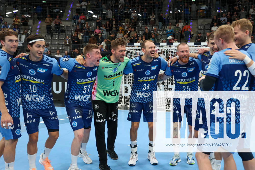 The TVB Stuttgart team is celebrating its victory in the match GER, TVB Stuttgart vs. HSG Wetzlar, handball, Opel Handball Bundesliga, Matchday 8, 2026–2027 season, October 8, 2026 GER, TVB Stuttgart vs. HSG Wetzlar, Handball, Opel Handball Bundesliga, Matchday 8, 2026–2027 season, October 8, 2026 Stuttgart