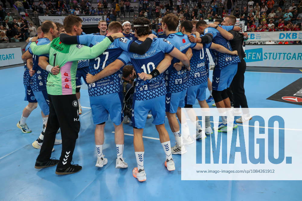 The TVB Stuttgart team is celebrating its victory in the match GER, TVB Stuttgart vs. HSG Wetzlar, handball, Opel Handball Bundesliga, Matchday 8, 2026–2027 season, October 8, 2026 GER, TVB Stuttgart vs. HSG Wetzlar, Handball, Opel Handball Bundesliga, Matchday 8, 2026–2027 season, October 8, 2026 Stuttgart