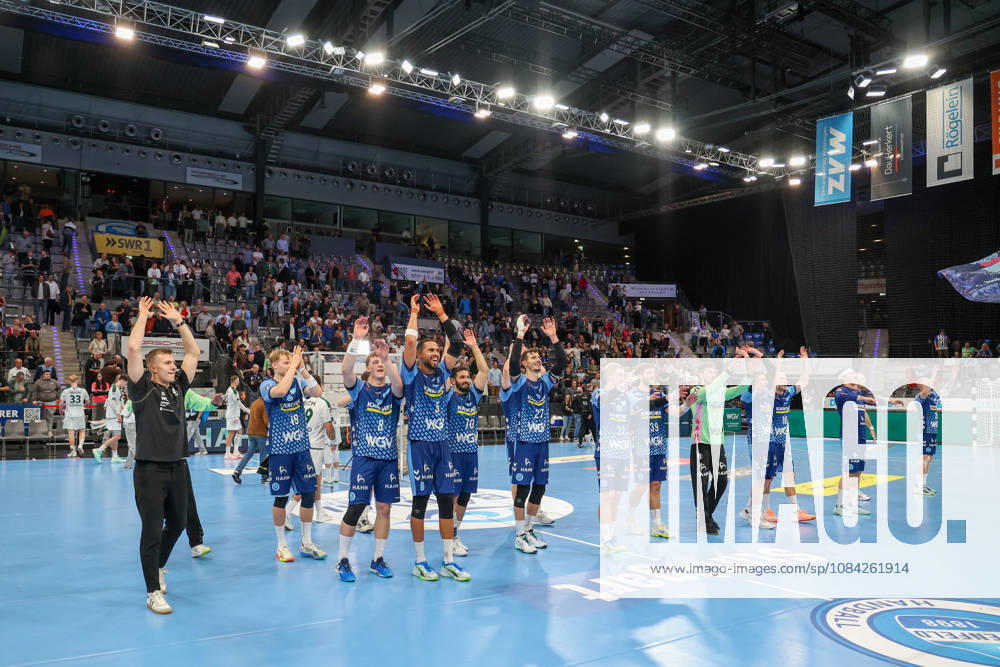 The TVB Stuttgart team is celebrating its victory in the match GER, TVB Stuttgart vs. HSG Wetzlar, handball, Opel Handball Bundesliga, Matchday 8, 2026–2027 season, October 8, 2026 GER, TVB Stuttgart vs. HSG Wetzlar, Handball, Opel Handball Bundesliga, Matchday 8, 2026–2027 season, October 8, 2026 Stuttgart
