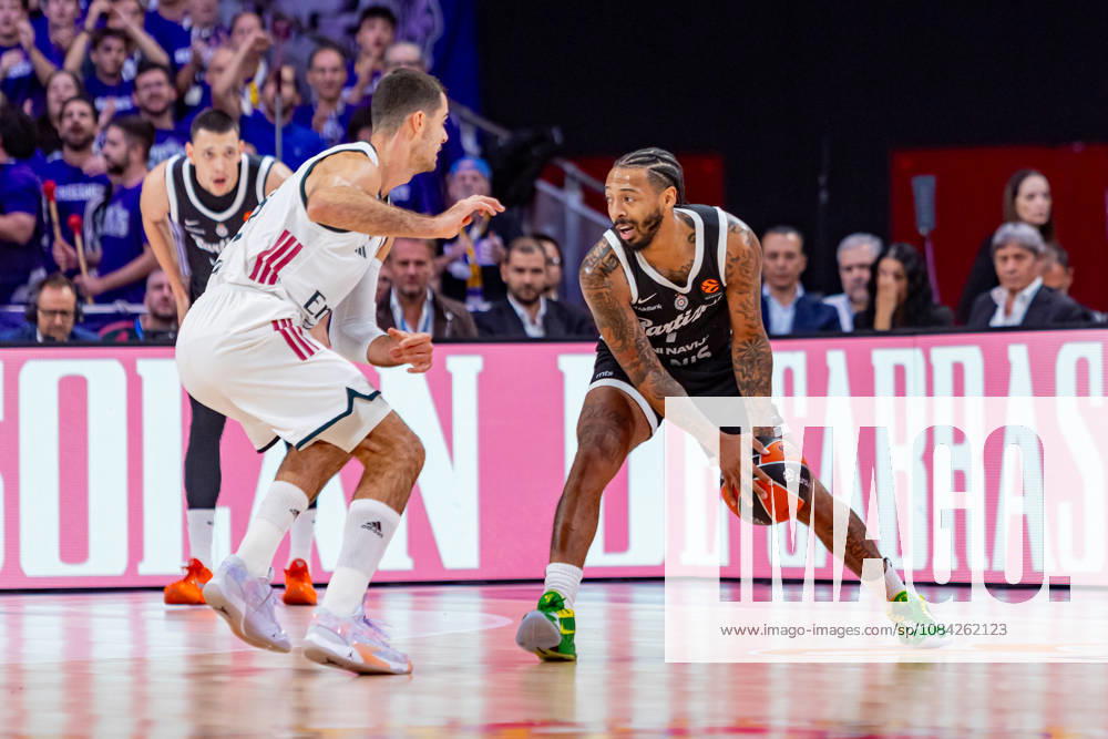 ESP Euroleague: Real Madrid vs. Partizan Belgrade. Carlik Jones of Partizan during the Euroleague game between Real Madrid and Partizan Mozzart Bet Belgrade, played at Movistar Arena on October 8, 2026, in Madrid, Spain. Madrid, Spain. Basketball