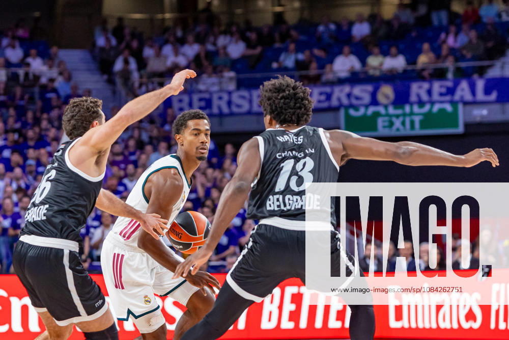 ESP EuroLeague: Real Madrid vs. Partizan Belgrade — Theo Maledon of Real Madrid during the EuroLeague game between Real Madrid and Partizan Mozzart Bet Belgrade, played at Movistar Arena on October 8, 2026, in Madrid, Spain — Madrid, Spain — Basketball