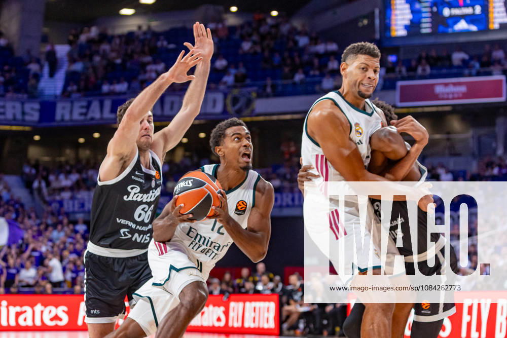 ESP EuroLeague: Real Madrid vs. Partizan Belgrade — Theo Maledon of Real Madrid during the EuroLeague game between Real Madrid and Partizan Mozzart Bet Belgrade, played at Movistar Arena on October 8, 2026, in Madrid, Spain — Madrid, Spain — Basketball
