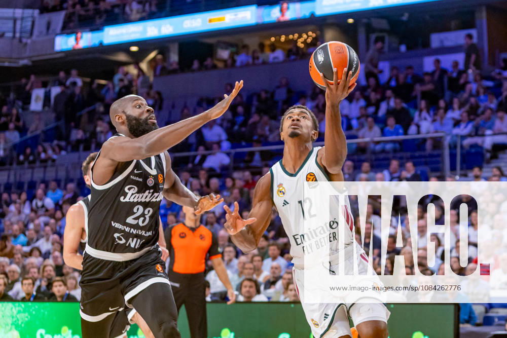 ESP EuroLeague: Real Madrid vs. Partizan Belgrade — Theo Maledon of Real Madrid during the EuroLeague game between Real Madrid and Partizan Mozzart Bet Belgrade, played at Movistar Arena on October 8, 2026, in Madrid, Spain — Madrid, Spain — Basketball