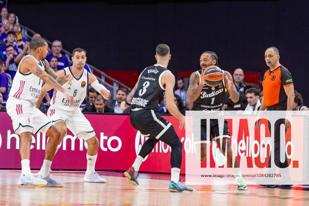 ESP Euroleague: Real Madrid vs. Partizan Belgrade. Carlik Jones of Partizan during the Euroleague game between Real Madrid and Partizan Mozzart Bet Belgrade, played at Movistar Arena Stadium on October 8, 2026, in Madrid, Spain. Madrid, Spain. Basketball