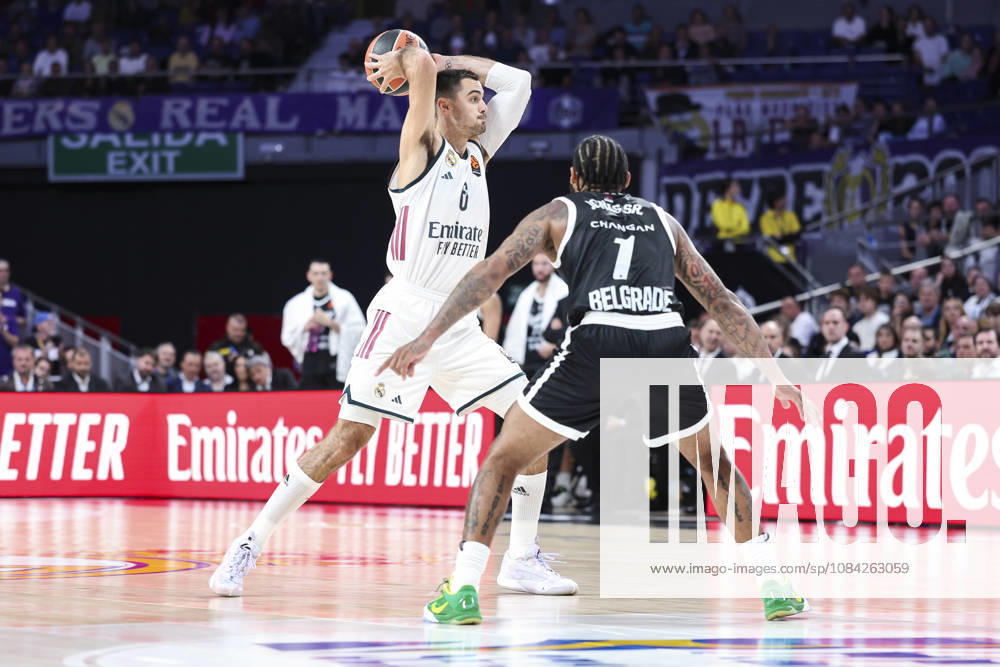 Alberto Abalde of Real Madrid in action during the Euroleague Basketball Regular Season Round 4 game between Real Madrid v Partizan Mozzart Bet Belgrade at Movistar Arena on October 08, 2026 in Madrid, Spain. Madrid Spain - ZUMAa181 20261008_zaa_a181_231