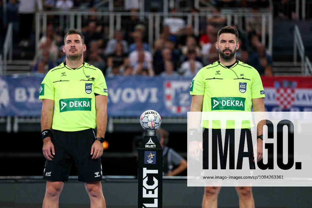 HC Zagreb v Aalborg Handbold - EHF Champions League Men Group Phase - Group C ZAGREB, CROATIA - OCTOBER 8: Referees during the EHF Champions League match between HC Zagreb and Aalborg Handbold at Arena Zagreb on October 8, 2026 in Zagreb, Croatia. IgorxKralj PIXSELL