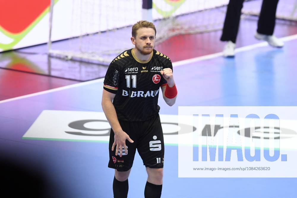 Celebration for Dimitri Ignatow, MT Melsungen 11, GER, MT Melsungen vs. HBC Nantes, FRA, Handball, Men s Champions League, Group Matches, 2026–2027 Season, October 8, 2026, GER, MT Melsungen vs. HBC Nantes, Handball, Men’s Champions League, Group Match, 2026–2027 Season, October 8, 2026, Kassel