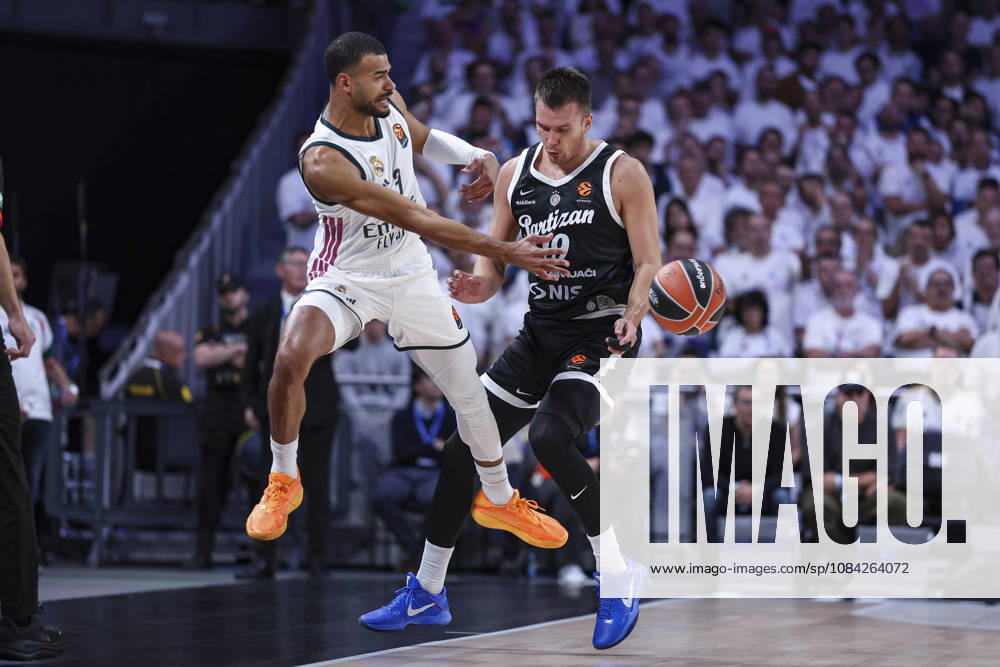 Timothe Luwawu-Cabarr Ot of Real Madrid and Arijan Lakic of Partizan Mozzart Bet Belgrade in action during the Euroleague Basketball Regular Season Round 4 game between Real Madrid v Partizan Mozzart Bet Belgrade at Movistar Arena on October 08, 2026 in Madrid, Spain. Madrid Spain - ZUMAa181 20261008_zaa_a181_251