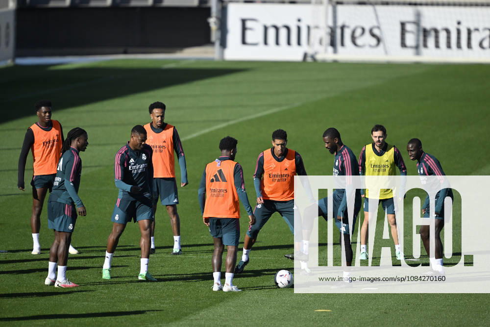 Training session of Real Madrid MADRID, SPAIN - OCTOBER 9: Real Madrid players (L to R) Aurelien Tchouameni, Eduardo Camavinga, Denzel Dumfries, Eder Militao, Vinicius Junior, Jude Bellingham, Antonio Rudiger, Bernardo Silva and Ferland Mendy attend a training session at the club s Valdebebas training complex prior to their upcoming La Liga week 8 football match against Villarreal in Madrid, Spain on October 9, 2026. Burak Akbulut Anadolu Madrid Spain. Editorial use only. Please get in touch for any other usage.