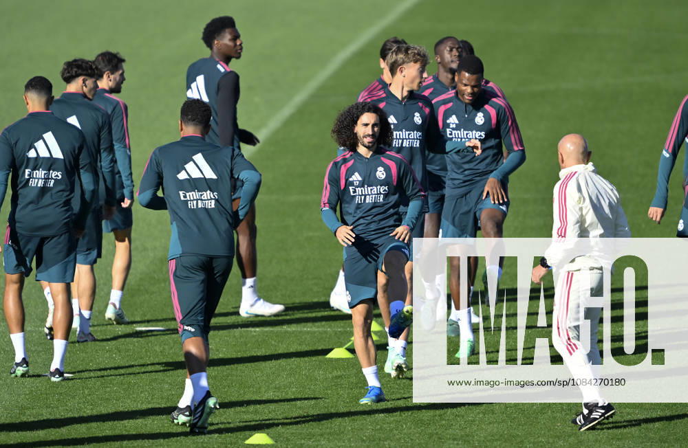 Training session of Real Madrid MADRID, SPAIN - OCTOBER 9: Real Madrid player Marc Cucurella (C) attends a training session at the club s Valdebebas training complex prior to their upcoming La Liga week 8 football match against Villarreal in Madrid, Spain on October 9, 2026. Burak Akbulut Anadolu Madrid Spain. Editorial use only. Please get in touch for any other usage.