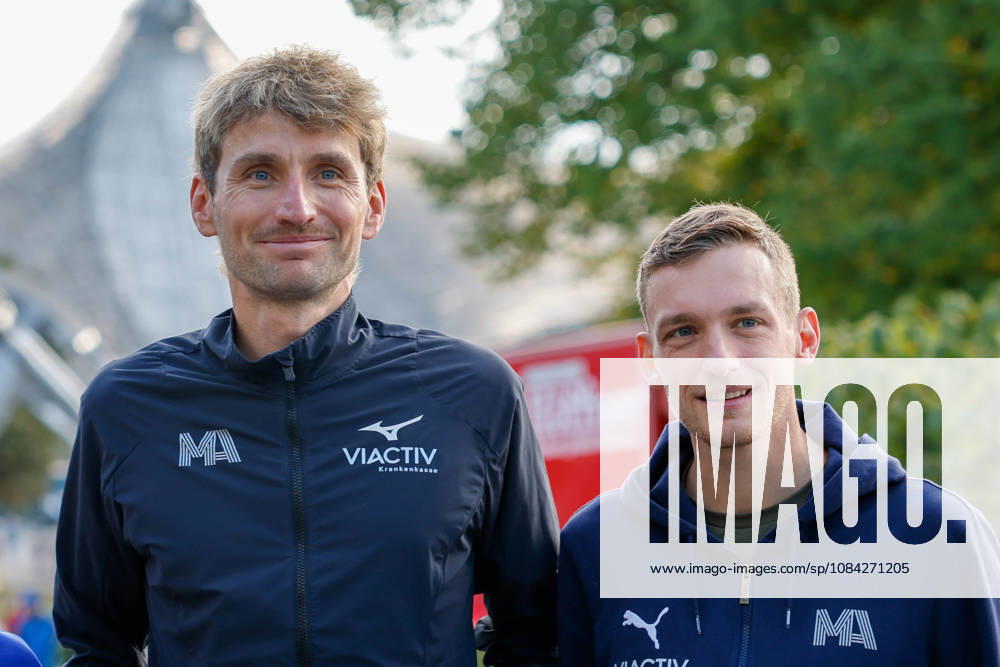 Munich Marathon 2026 Press Conference, Munich, October 9, 2026 Erik HILLE and Tom THURLEY (GER), both competing for Munich Athletics; both athletes will run the half marathon on Sunday as part of the Munich Marathon; photo taken at the press conference ahead of the 2026 Munich Marathon; Munich Marathon 2026 Press Conference26 Munich