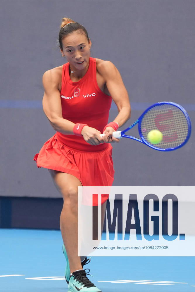 (261009) -- BEIJING, Oct. 9, 2026 -- Zheng Qinwen of China hits a return during the women s singles quarterfinal match between Zheng Qinwen of China and Elina Svitolina of Ukraine at 2026 China Open tennis tournament in Beijing, China, Oct. 9, 2026. ) (SP)CHINA-BEIJING-TENNIS-CHINA OPEN-WOMEN S SINGLES (CN) XiexHan