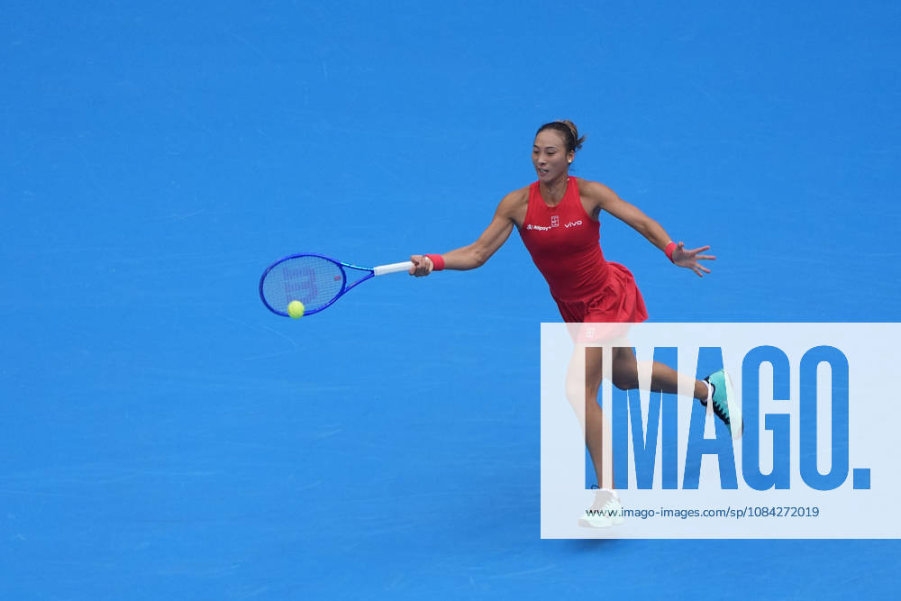 (261009) -- BEIJING, Oct. 9, 2026 -- Zheng Qinwen of China hits a return during the women s singles quarterfinal match between Zheng Qinwen of China and Elina Svitolina of Ukraine at 2026 China Open tennis tournament in Beijing, China, Oct. 9, 2026. ) (SP)CHINA-BEIJING-TENNIS-CHINA OPEN-WOMEN S SINGLES (CN) XiexHan