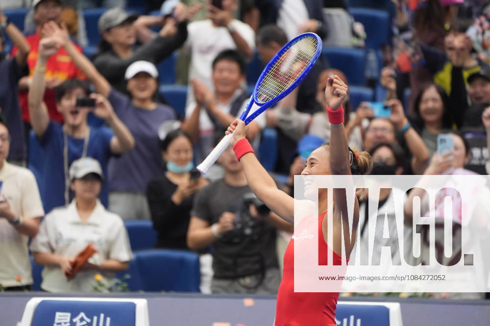 (261009) -- BEIJING, Oct. 9, 2026 -- Zheng Qinwen celebrates after winning the women s singles quarterfinal match between Zheng Qinwen of China and Elina Svitolina of Ukraine at 2026 China Open tennis tournament in Beijing, China, Oct. 9, 2026. ) (SP)CHINA-BEIJING-TENNIS-CHINA OPEN-WOMEN S SINGLES (CN) XiexHan
