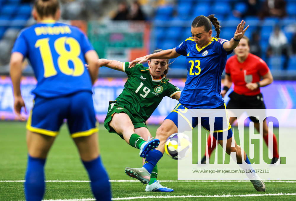2027 FIFA Women s World Cup Round One Qualifying Play-off First Leg, Astana Arena, Astana, Kazakhstan 9 10 2026 Kazakhstan vs Republic of Ireland Irelands Abbie Larkin tackled by Anastasia Vlasova of Kazakhstan Abbie Larkin tackled by Anastasia Vlasova 9 10 2026