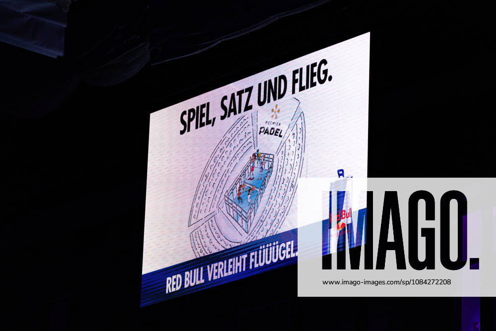 DÜSSELDORF, GERMANY - 9 OCTOBER 2026: Image shows a feature of redbull on the score board during CUPRA Germany Premier Padel P2 2026 Day 6: Quarterfinals at CASTELLO Düsseldorf on 9 10 2026 in Düsseldorf, Germany. Germany