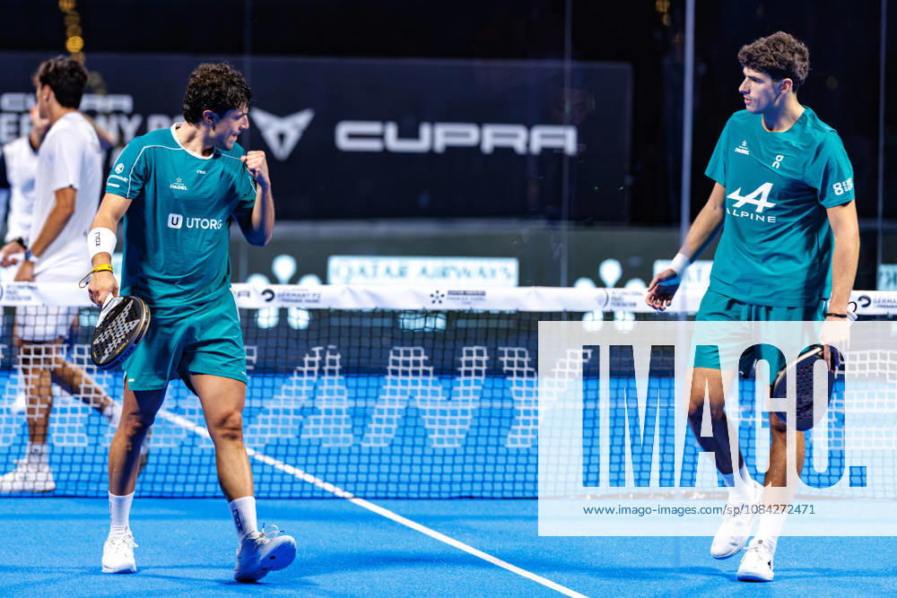 DÜSSELDORF, GERMANY - 9 OCTOBER 2026: Image shows the celebration of Agustin Tapia (ARG) and Arturo Coello (ESP) during CUPRA Germany Premier Padel P2 2026 Day 6: Quarterfinals at CASTELLO Düsseldorf on 9 10 2026 in Düsseldorf, Germany. Germany