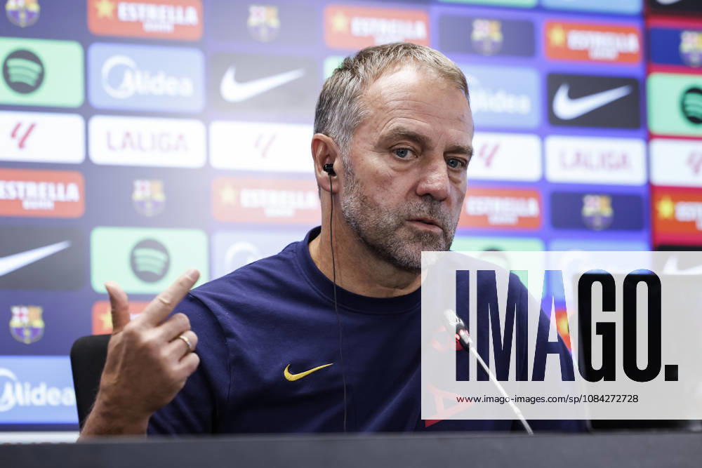 Hansi Flick, head coach of FC Barcelona, Barca attends his press conference, PK, Pressekonferenz during the training day of FC Barcelona ahead the Spanish League, LaLiga EA Sports, football match against Getafe CF at Ciudad Esportiva Joan Gamper on October 09, 2026 in Sant Joan Despi, Barcelona, Spain. FC Barcelona Training And Press Conference - LaLiga EA Sports - ZUMAa181 20261009_zaa_a181_039