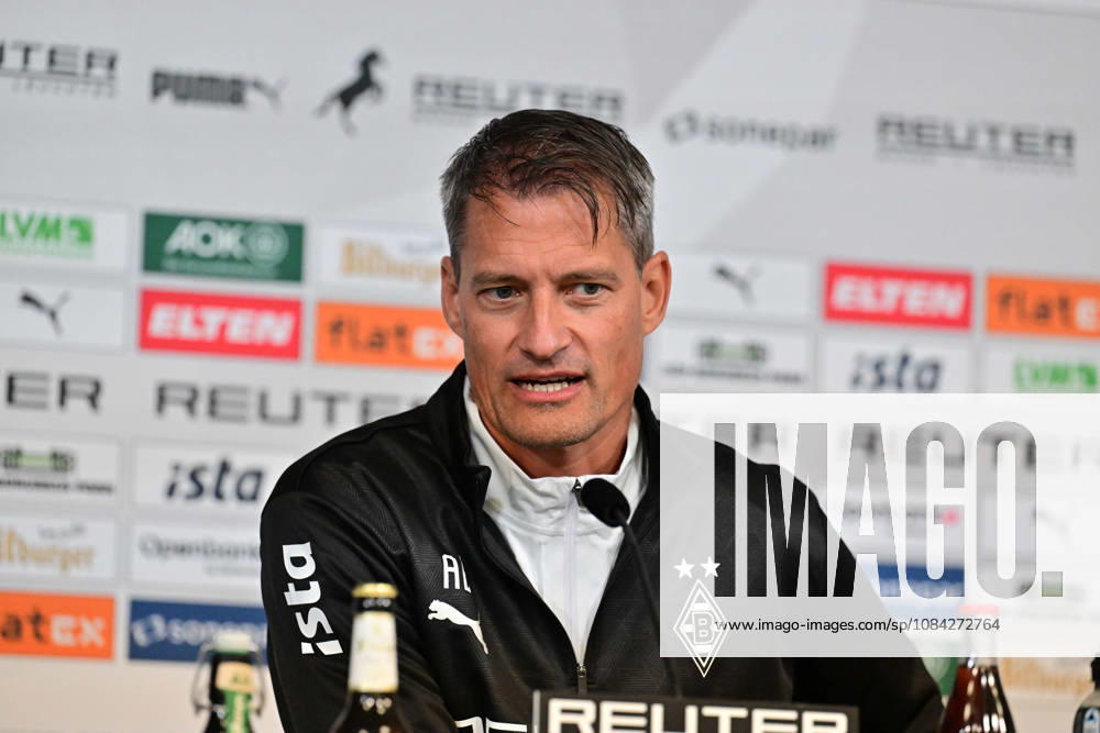 Mönchengladbach Soccer, Men s, 2026–2027 season, Borussia Mönchengladbach press conference ahead of the match against 1. FC Köln; Alexander Blessin, Gladbach coach; DFL regulations prohibit any use of photographs as image sequences and or quasi-video; Borussia Park, North Rhine-Westphalia, Germany