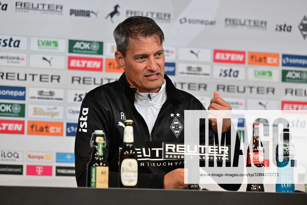 Mönchengladbach Soccer, Men s, 2026–2027 season, Borussia Mönchengladbach press conference ahead of the match against 1. FC Köln; Alexander Blessin, Gladbach coach; DFL regulations prohibit any use of photographs as image sequences and or quasi-video content; Borussia Park, North Rhine-Westphalia, Germany