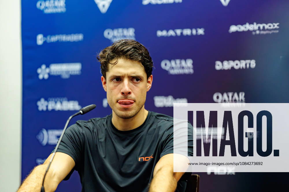 DÜSSELDORF, GERMANY - 9 OCTOBER 2026: Image shows press conference, PK, Pressekonferenz with Agustin Tapia (ARG) during CUPRA Germany Premier Padel P2 2026 Day 6: Quarterfinals at CASTELLO Düsseldorf on 9 10 2026 in Düsseldorf, Germany. Germany