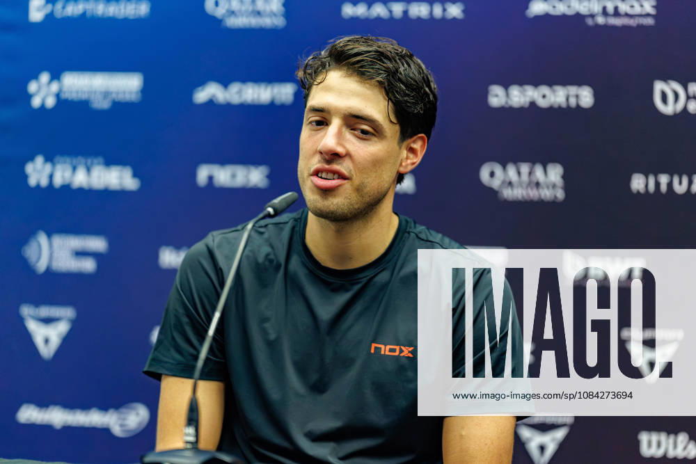 DÜSSELDORF, GERMANY - 9 OCTOBER 2026: Image shows press conference, PK, Pressekonferenz with Agustin Tapia (ARG) during CUPRA Germany Premier Padel P2 2026 Day 6: Quarterfinals at CASTELLO Düsseldorf on 9 10 2026 in Düsseldorf, Germany. Germany