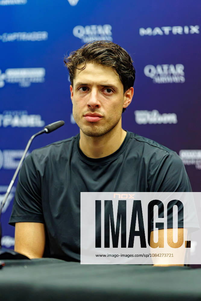 DÜSSELDORF, GERMANY - 9 OCTOBER 2026: Image shows press conference, PK, Pressekonferenz with Agustin Tapia (ARG) during CUPRA Germany Premier Padel P2 2026 Day 6: Quarterfinals at CASTELLO Düsseldorf on 9 10 2026 in Düsseldorf, Germany. Germany