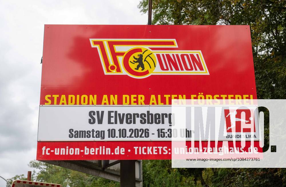 Soccer, Men s, 2026–2027 Season, Bundesliga 1, 1. FC Union Berlin, scoreboard displaying the matchup between 1. FC Union and SV Elversberg in front of the club office,