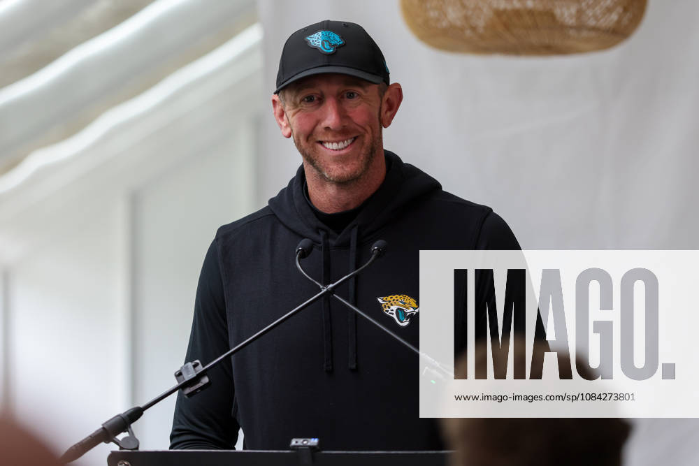 CHADLER’S CROSS, ENGLAND - October 9th: Head Coach Liam Coan of the Jacksonville Jaguars duriing a Q&A media session during the Jacksonville Jaguars training session at The Grove on October 9, 2026 in Chandler’s Cross, England on October 9th 2026, in Hertfordshire England.