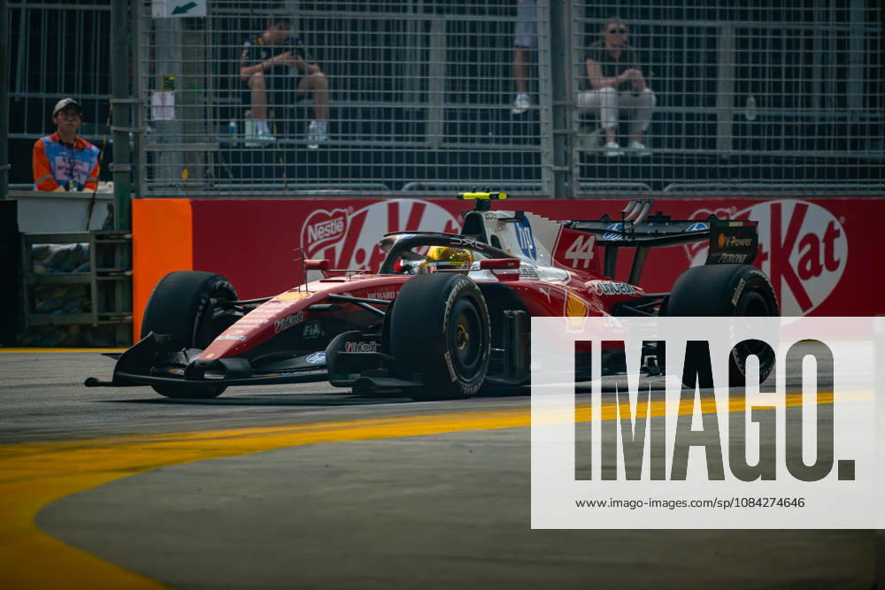 9th October 2026; Marina Bay, Singapore; Formula 1, Singapore Grand Prix, Free Practice and Sprint Qualifying Day; Lewis Hamilton (44) of Great Britain and Scuderia Ferrari HP takes the chicane at turn 17 DavidxAsh