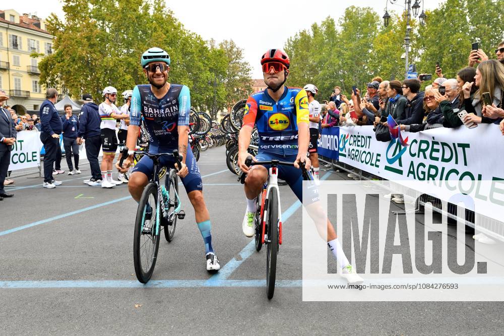 IPA89466233 - Jacopo Mosca and Damiano Caruso (ITA) during their lap of honor following their final race as professionals at Il Gran Piemonte 2026, a Road cycling, Rad, Radsport, Strasse race in Aqui Terme, Italy, on October 8, 2026