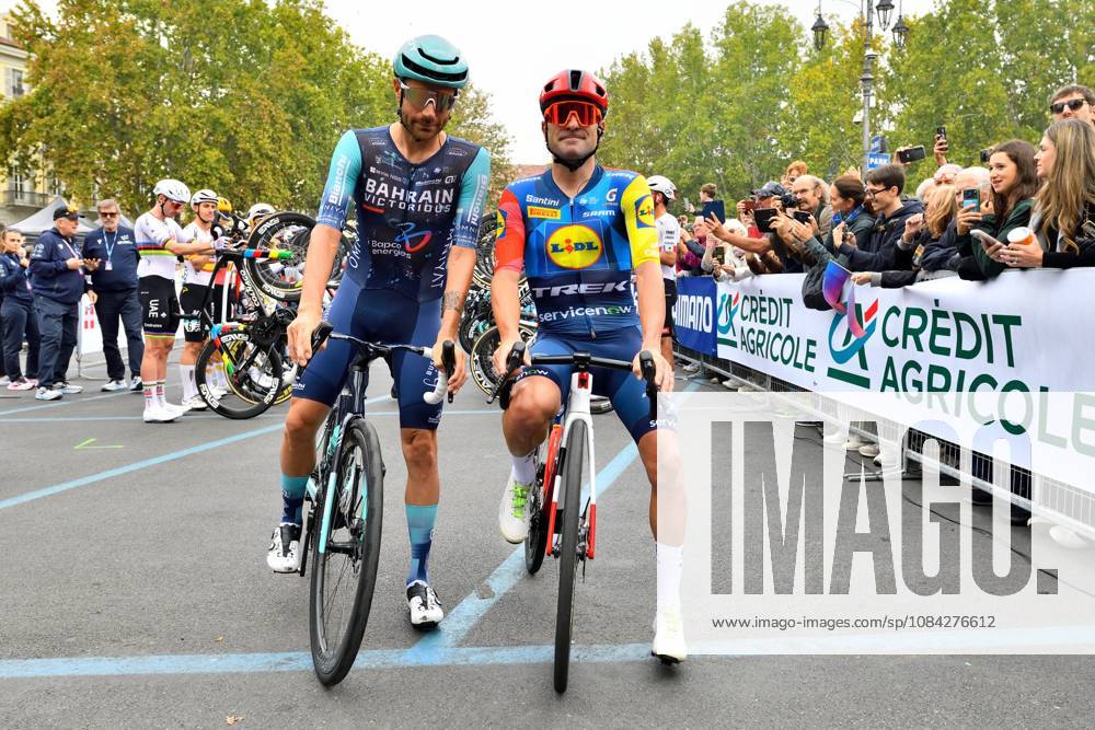 IPA89466242 - Jacopo Mosca and Damiano Caruso (ITA) during their lap of honor following their final race as professionals at Il Gran Piemonte 2026, a Road cycling, Rad, Radsport, Strasse race in Aqui Terme, Italy, on October 8, 2026