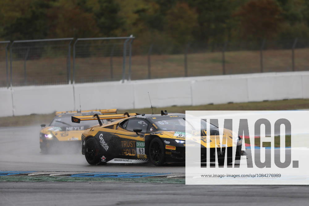 Hockenheim, Germany, October 9–11, 2026; DTM 2026 Season Finale at the Hockenheimring; Friday Practice; Pictured: Mirko Bortolotti (ITA, 63) and Maximilian Paul (GER, 19) driving one behind the other in the Grasser Racing Team Lamborghini; Hockenheimring, Baden-Württemberg