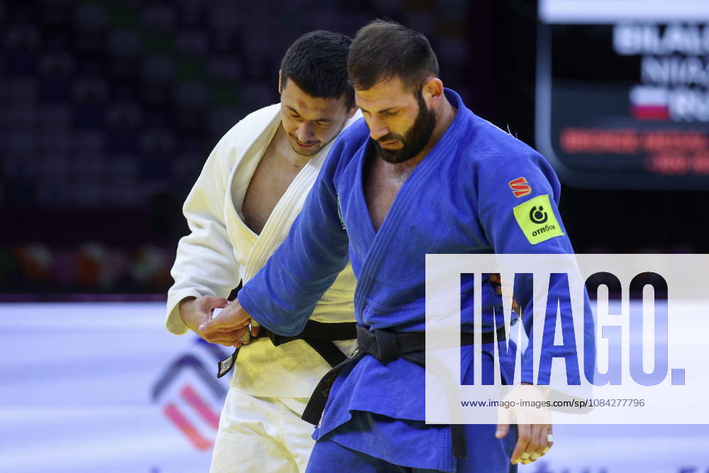 AZERBAIJAN, BAKU - OCTOBER 9, 2026: Niyaz Bilalov (L) of Russia and Arman Adamian of Russia are pictured after their -100 kg bout as part of the 2026 World Judo Championships at the National Gymnastics Arena. Mikhail Sinitsyn TASS 98996894