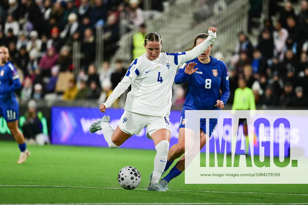 LKS 20261009 Ria Öling of Finland shoots during the women s European Qualifying play-off round first leg football match between Finland and Serbia in Tampere, Finland, on October 9, 2026, ahead of the 2027 FIFA Women s World Cup. - ANSSI TAKALA Tampere Finland XrKuIeEYLt4
