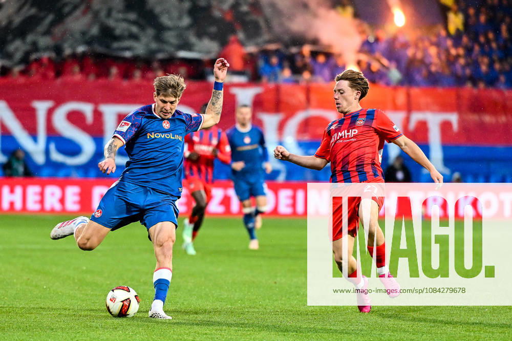 GER, Soccer, Men s, 2. Bundesliga, Matchday 7, 1. FC Heidenheim vs. 1. FC Kaiserslautern; Paul Joly (Kaiserslautern), 26; Michael Heule (Heidenheim), 27; Heidenheim Voith Arena, Baden-Württemberg, Germany