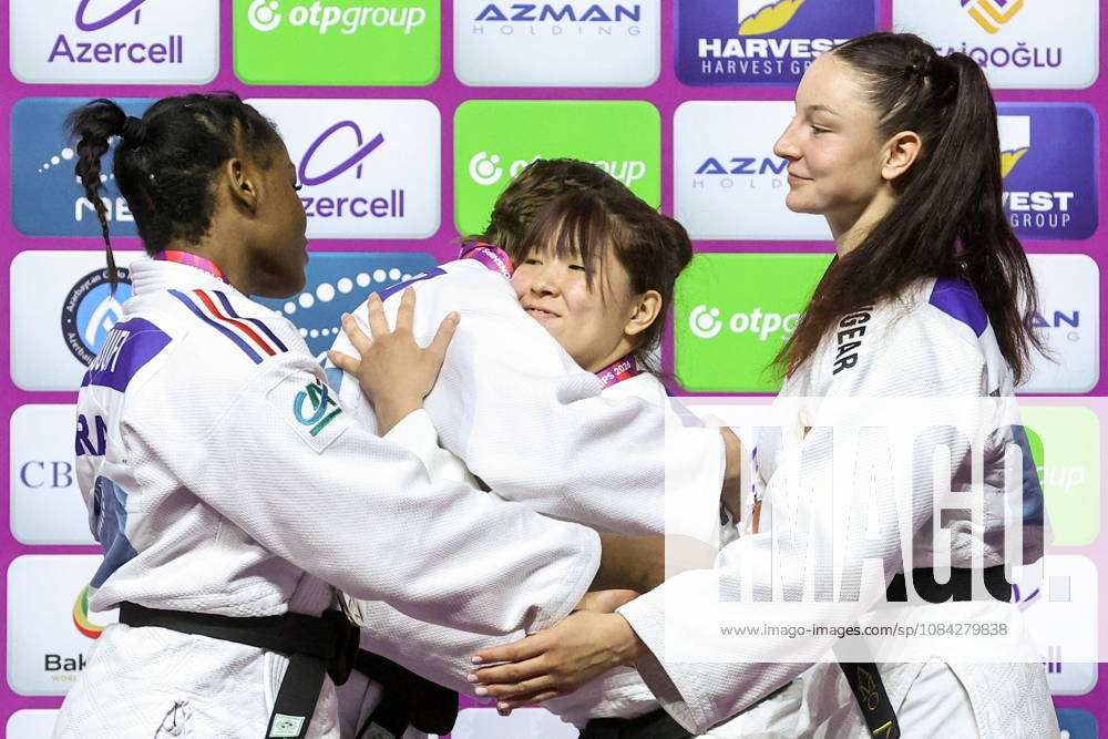 AZERBAIJAN, BAKU - OCTOBER 9, 2026: 2nd placed Kaila Issoufi of France, 1st placed Yelizaveta Litvinenko of the UAE, 3rd placed Kurena Ikeda of Japan and Anna Monta Olek (L-R) of Germany are pictured during an award ceremony for the women s -78 kg category as part of the 2026 World Judo Championships at the National Gymnastics Arena. Mikhail Sinitsyn TASS 98999426