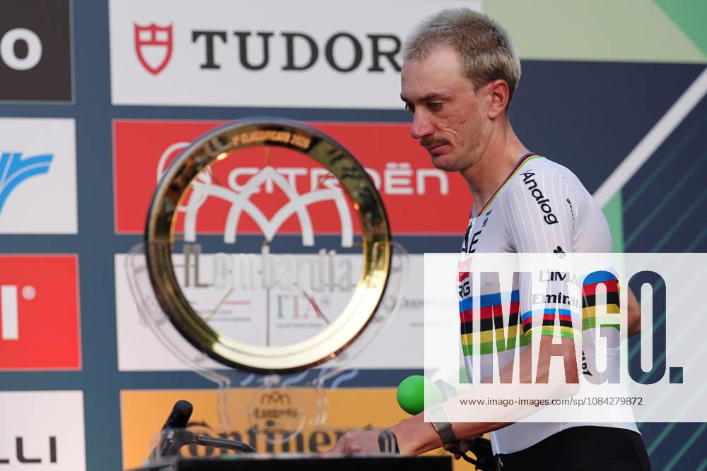 USA s Brandon McNulty of UAE Team Emirates XRG during the team presentation on the eve of the 120th edition of Il Lombardia cycling race, in Bergamo on October 9, 2026, prior to the 239 km one-day race from Bergamo to Como, Italy.