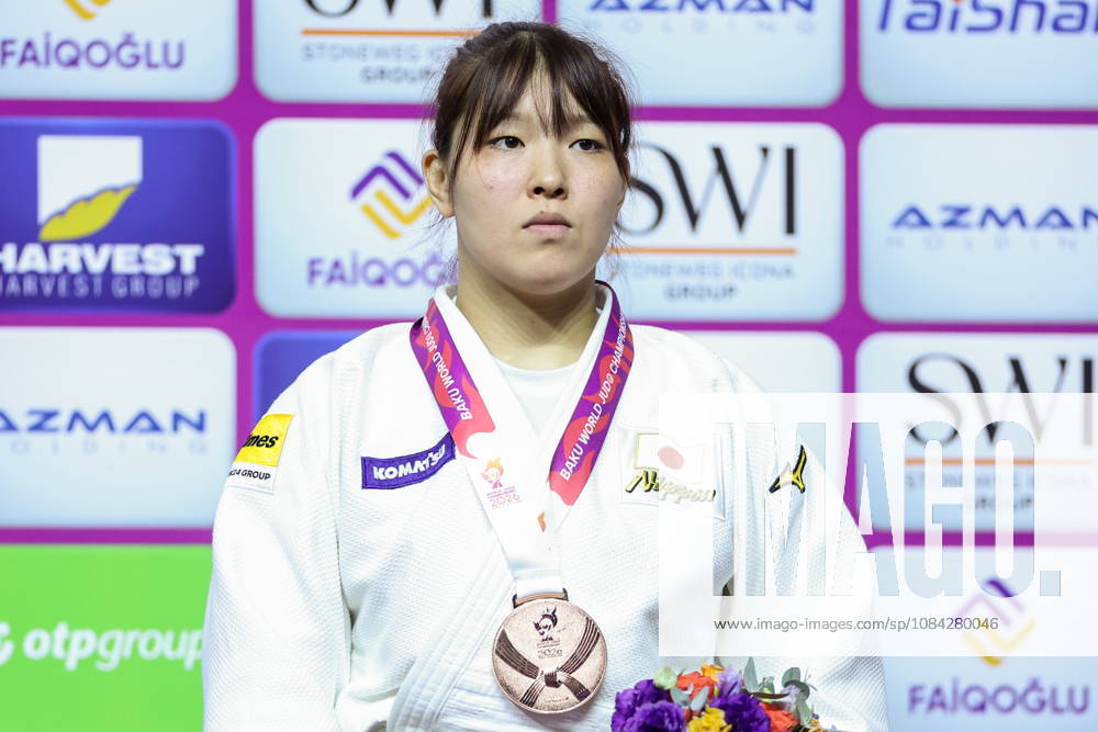 AZERBAIJAN, BAKU - OCTOBER 9, 2026: Kurena Ikeda of Japan celebrates her bronze medal during an award ceremony for the women s -78 kg category as part of the 2026 World Judo Championships at the National Gymnastics Arena 2026 World Judo Championships In Baku - ZUMAt113 20261009_zaa_t113_781