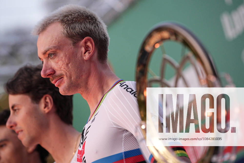 USA s Brandon McNulty of UAE Team Emirates XRG during the team presentation on the eve of the 120th edition of Il Lombardia cycling race, in Bergamo on October 9, 2026, prior to the 239 km one-day race from Bergamo to Como, Italy.