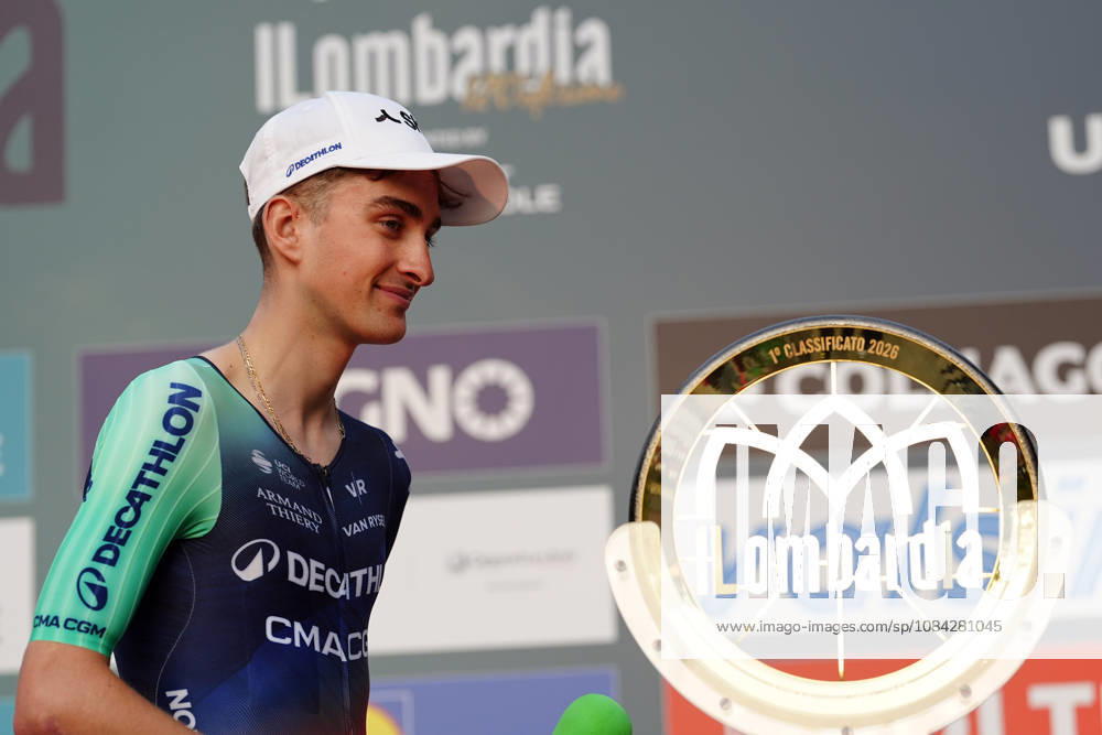 France s Paul Seixas of Decathlon CMA CGM Team during the team presentation on the eve of the 120th edition of Il Lombardia cycling race, in Bergamo on October 9, 2026, prior to the 239 km one-day race from Bergamo to Como, Italy.