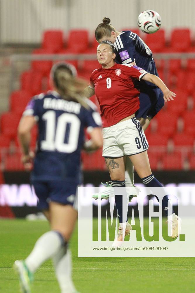 Jenna Clark of Scotland and Andrea Staskova of Czechia heads the balls. Czechia Women v Scotland Women, Women s European World Cup Qualifier, Football, Stadion Arnosta, Pardubice, Czechia - 09 Oct 2026Pardubice Stadion Arnosta Czech Republic