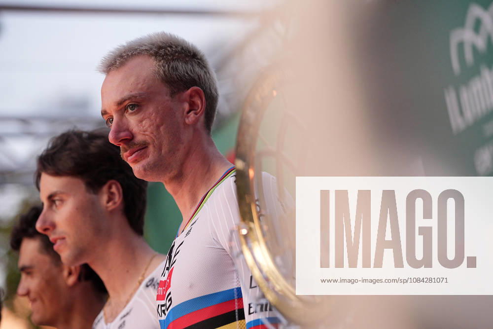 USA s Brandon McNulty of UAE Team Emirates XRG during the team presentation on the eve of the 120th edition of Il Lombardia cycling race, in Bergamo on October 9, 2026, prior to the 239 km one-day race from Bergamo to Como, Italy.
