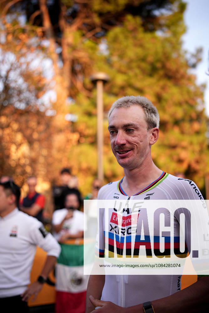 USA s Brandon McNulty of UAE Team Emirates XRG during the team presentation on the eve of the 120th edition of Il Lombardia cycling race, in Bergamo on October 9, 2026, prior to the 239 km one-day race from Bergamo to Como, Italy.